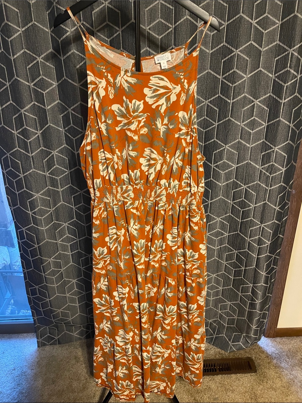 Market & Spruce Rust-Orange Floral Maxi Dress